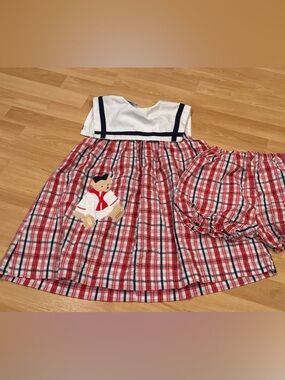Samara Vintage  Plaid Toddler Sailor Dress - Red, White & Navy